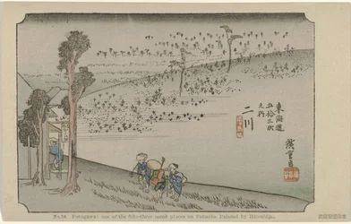Futagawa
N.º 34. Futagawa: um dos cinquenta e três lugares assinalados no Tokaido, pintado por Hiroshige (título sobre o objecto)
De Tôkaidô van Hiroshige (título da série)
Hiroshige no fude Tôkaidô (título da série sobre o objecto)