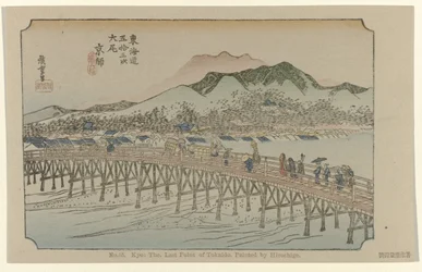 Quioto
N.º 55. Kyo, o último ponto do Tokaido, pintado por Hiroshige (título sobre o objecto)
De Tôkaidô van Hiroshige (título da série)
Hiroshige no fude Tôkaidô (título da série sobre o objecto)