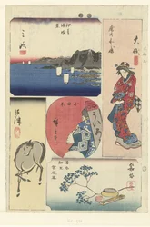 Número três do Tokaido
Tokai san (título sobre o objecto)
Imagens recortadas do Tokaido (título da série)
Tokaido harimaze zue (título da série)