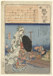 Usuyukihime num ferry
Sone no Yoshitada (título sobre o objecto)
Papel decorativo descrito de acordo com a centena de poetas (título da série)
Ogura nazorae Hyakunin isshu (título da série sobre o objecto)