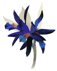 Uma flor imaginária com uma base azul.
