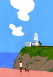 Farol, cão e meninos.