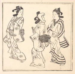Folha de um livro intitulado: Wakoku Hiaku-jo: Cem mulheres japonesas