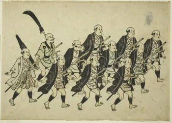 Procissão de um Daimyo, c.1681-84 (xilogravura colorida à mão; oban yoko-e, sumizuri-e)