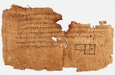 Papiro Oxyrhynchus 29, com um fragmento dos Elementos de Euclides, entre 75 e 125 dC.