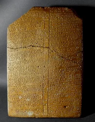 Civilização hitita: comprimido cuneiforme transcrevendo o Ritual de Amihatna, sumo sacerdote do divinita Ishara, do local de Hattusa (atual Bogazkoi) 1650-1200 AC. Museu Arqueológico de Istambul