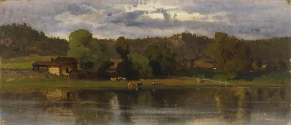 Vacas à beira do lago, ambiente nocturno