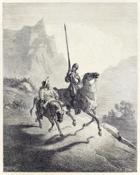 "Don Quixote e Sancho Setting Out" de "Don Quixote" de Miguel de Cervantes (gravura)