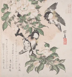 Coleção Spring Rain Harusame shu, vol. 3: Mamas do pântano e flores de macieira, ca. ..., cerca de 1820.