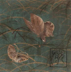 Borboletas e gramíneas, período Edo, início do século XVII.