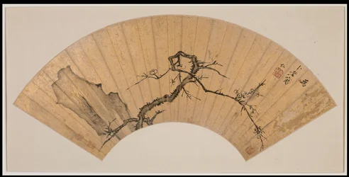Plum Blossom and Rock (tinta sobre papel lavado a ouro)