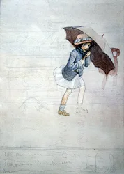 A Chuva (aquarela com cor de corpo e lápis sobre papel)