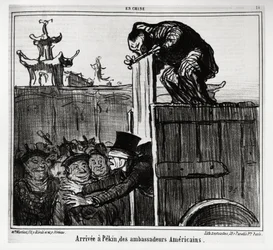 Chegou a Pekin dos embaixadores americanos. Na serie En Chine, ilustração de Honore Daumier (1808-1879), publicada em "Charivari", datada de 13 de Outubro de 1859.