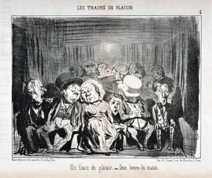 Obra de Honore Daumier (1808-1879) Charivari data de 1852: Serie LES TRAINS DE PLAISIR -Un train de plaisr. - Às duas horas da manhã. MUSEU DE BELAS ARTES - PALÁCIO LONGCHAMP, MARSEILLE