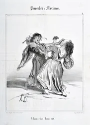 Obra de Honore Daumier (1808-1879). Charivari data de 1840: Serie PROVERBES ET MAXIMES "A bon cat bon rat rat" MUSEE DES BEAUX ARTS - PALAIS LONGCHAMP, MARSEILLE