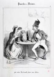 Obra de Honore Daumier (1808-1879). Charivari data de 1840: Serie PROVERBES ET MAXIMES "qui aime Bertrand aime son chien" MUSEE DES BEAUX ARTS - PALAIS LONGCHAMP, MARSEILLE
