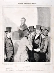Obra de Honore Daumier (1808-1879). Charivari data de 1843: PARLAMENTÁRIO DA SERIE SCENES. A eleição "Nadar!!! "Ah meus amigos, meus bons amigos esta noite é o dia mais dia da minha vida!" MUSEU DE BELAS ARTES - PALÁCIO LONGCHAMP, MARSEILLE