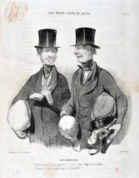 Obra de Honore Daumier (1808-1879). Charivari data de 1845: Serie LES BEAUX DAYS DE LA VIE. No Carnaval "-Vamos rir e rir! Vou ficar desapontado como esperto! Famoso! Não te podemos reconhecer..." MUSEU DE BELAS ARTES - PALÁCIO LONGCHAMP, MARSEILLE