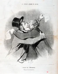Obra de Honore Daumier (1808-1879). Charivari data de 1845: Serie LES BEAUX DAYS DE LA VIE. Fusão de empresas - Emissário de accionistas. MUSEU DE BELAS ARTES - PALÁCIO LONGCHAMP, MARSEILLE
