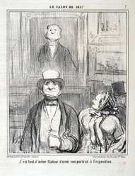 Obra de Honore Daumier (1808-1879). Charivari data de 1857: Serie SALON DE 1857 "- Ainda é lisonjeiro ter o seu retrato na exposição" MUSEE DES BEAUX ARTS - PALAIS LONGCHAMP, MARSEILLE