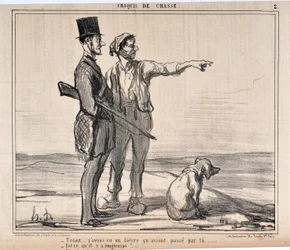 Obras de arte de Honore Daumier (1808-1879) Charivari data de 1857: Serie sketches de chasse "Hold... j