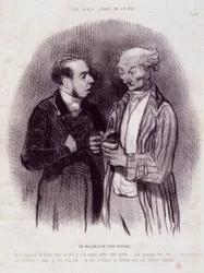 Desenho animado sobre cirurgiões dentistas. Série "The Beautiful Days of Life": "Um mecânico demasiado perfeito...". Gravura por Honore DAUMIER (1808-1879). Extracto do jornal "Le Charivari" de 22 de Setembro