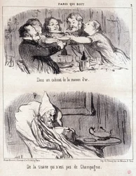 Desenho animado sobre abuso gastronómico. Serie "Paris qui bebe": "num armário da casa d