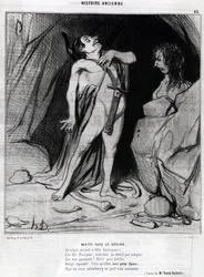 Cartoon de Honore Daumier sobre Édipo e a Esfinge, -em "Charivari", 12 de dezembro