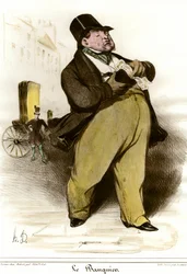 Caricatura de um banqueiro. Desenho de Honoré Daumier (1808-1879) de «Le Charivari», 1835. Coleção particular