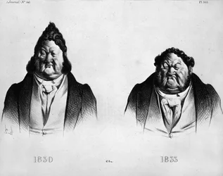 Cartoon on Louis Philippe I (1773 - 1850) por Daumier (1808 - 1879) - em "Journal", No. 145. Gravado por volta de 1833