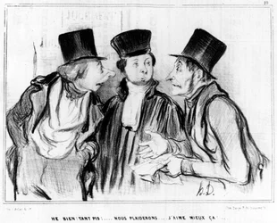 Óptimo. Esquece! Vamos alegar... Eu gosto mais!... ...cartoon de Honore Daumier (1808-1879). "Charivari".