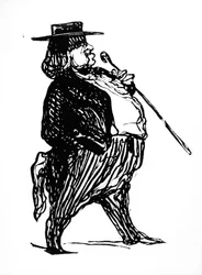 Honoré de Balzac (1799-1850) com uma bengala, provavelmente desenhado para o livro «Physiologie du Rentier», c. 1841