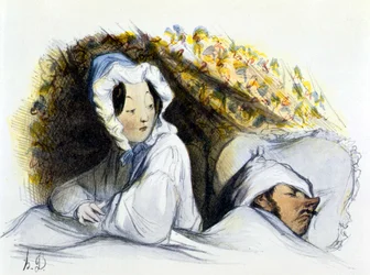 Homem e mulher na cama: "Dorminhoco maroto! Vai... ", "History of Erotic Art" de Edouard Fuchs, Berlim