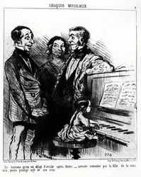 Esboços musicais: a canção que você é obrigado a engolir depois do jantar: sonata executada pela filha da casa, uma jovem prodígio de seis anos. Illustration d