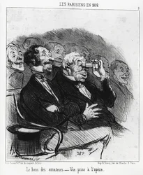 Parisienses em 1852: o banco dos amadores, vista da ópera. Illustration d