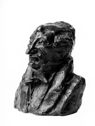 Os bustos carregados das "Celebridades do Meio Direito" "Caricatura de Alexandre Simon Pataille (1781-1857), magistrado e deputado. A Escultura "Gourmet" de Honore Daumier (1808-1879) do século XIX. Inv L 48,24 Dim em cm H 17 x L 1 Musee des Beaux Ar