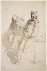 Dois Saltimbancos, c.1865-73 (tinta preta-cinzenta, lavagens cinzentas sobre papel)