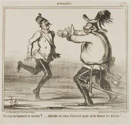 "- Vêm anunciar a vitória... despachem-se e dêem-me os pormenores!....," placa 77 de Actualités