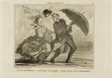 "- Não te preocupes, Eleonore... não é nada, é apenas um pequeno vento que anuncia a chegada da primavera", placa 34 de Croquis Parisiens
