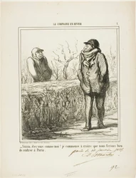 «Olá, vizinho, é como eu? Começo a crer que faríamos bem em regressar a Paris», prancha 1 de La Campagne en Hiver