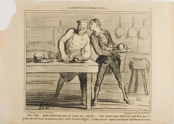 "- Ainda bem que não somos cientistas, senão o Monsieur também nos convidava a provar essa corcunda de camelo que mandou vir da Argélia... Preferia comer uma corcunda de vitela!", prato 8 de La Sopciété D