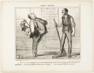 "- Não vejo porque não havemos de ser nomeados membros do conselho de vigilância um dia destes..... afinal não é assim tão difícil parecer digno... que tal uma pose como esta", placa 2 de Croquis Parisiens