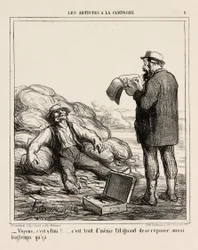"- Bem, já acabaram... afinal é cansativo relaxar durante tanto tempo", placa 1 de Les Artistes A La Campagne