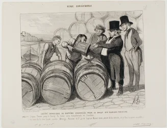 Estabelecida uma sociedade católica de batismo para todos os bêbados de Paris. (Artigo 1) De Rouen a Bercy, o Sena transformar-se-á no rio Jordão. "Em nome da grande sociedade Mélange, Macaire  Co. batizo-vos "velho Macon", grand cru do