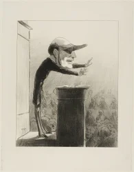 Jules de L (também conhecido como Lasteyrie, a lâmpada de Argand). Antigo membro da oposição, agora inimigo da luz... cego pelo súbito aparecimento do sol da República, Jules de Lasteyrie usa agora a sombra do Constitutionnel, placa 33 de