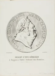 Luís Filipe, último rei dos Franceses 1848. Projeto para uma medalha a fabricar pela Casa da Moeda Nacional