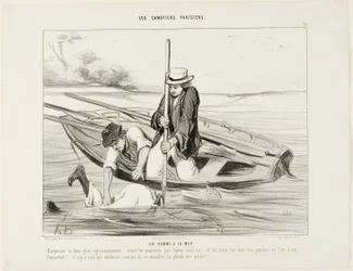 Homem ao mar! "- Arpoem-no com mais firmeza!.... não o conseguimos apanhar de outra forma! E tu, segura-lhe as pernas no ar, isso é muito importante.... Não há nada no mundo que faça apanhar uma constipação mais depressa do que molhar os pés", placa 14 de 