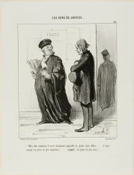 "Meu caro... é-me realmente impossível aceitar o seu caso.... falta-lhe o elemento de prova mais importante.... (para além) do dinheiro para pagar os meus honorários", placa 20 de Les Gens De Justice
