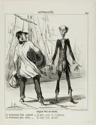 Esboços de Le Havre. O cavalheiro bem vestido: "- Vou-me embora para a Califórnia". O cavalheiro mal vestido: "- É de lá que acabo de vir", chapa 239 de Actualités