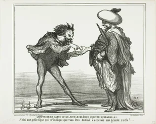 O Imperador de Marrocos em consulta com o famoso mágico Desbarolles. "- Esta pequena linha aqui indica-me que vai levar uma sova real!", chapa 126 de Actualités